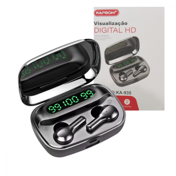 Fone de Ouvido Intra Auricular Bluetooth com Case de Carregamento LED Kapbom KA-935