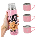 Garrafa Térmica Inox 500ml com 3 Xícaras Estampa Urso GDR1015 - Imagem 2
