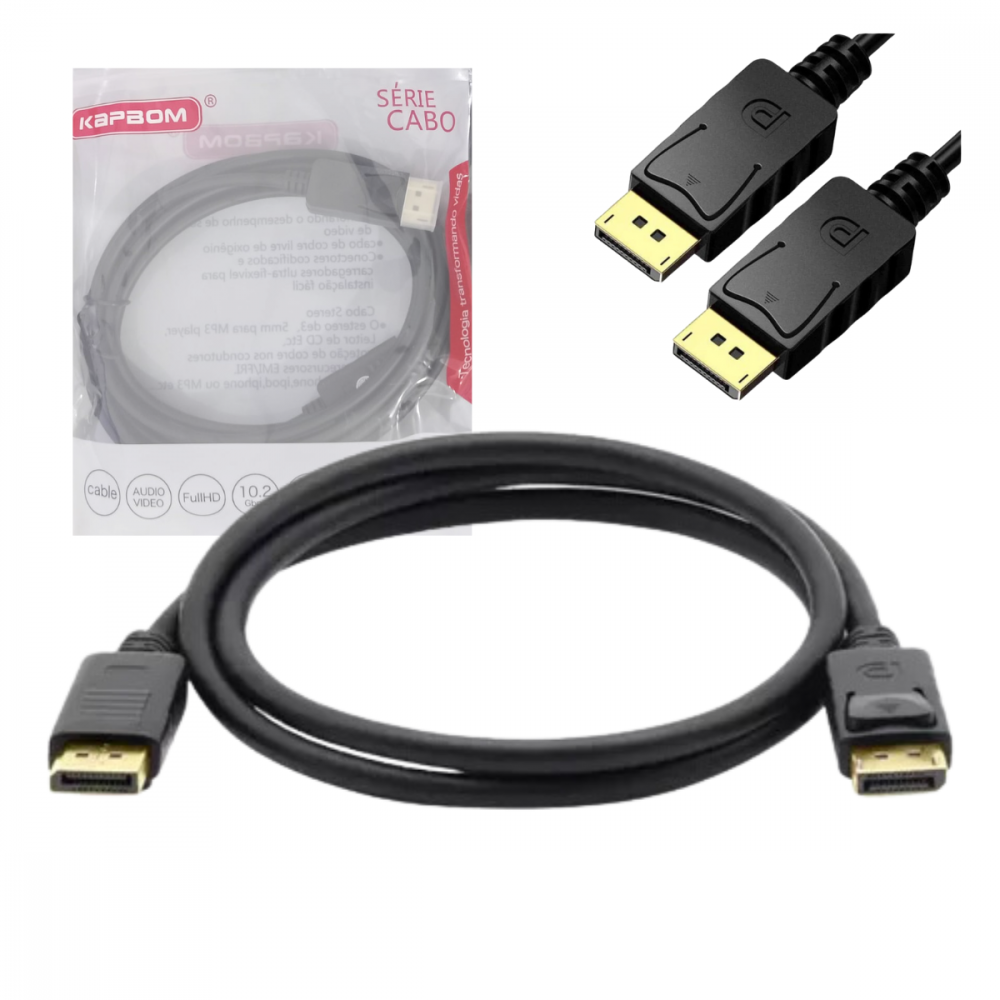 0921180225b9ffa0gb2c.png Cabo Displayport 3 Metros Blindado 4K Full Hd 1080p Kapbom KA-DP-3M - Imagem 1