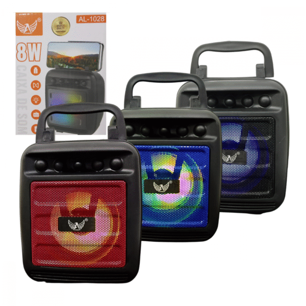 Mini Caixa de Som LED RGB 8W Bluetooth Portátil com Suporte Celular Altomex AL-1028 / AL-1029