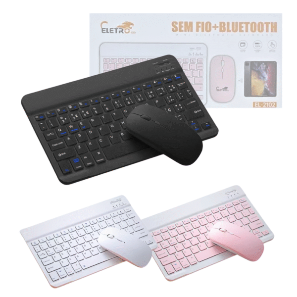 Teclado e Mouse Sem Fio Ultra Fino Portátil Bluetooth Eletromex EL-2102