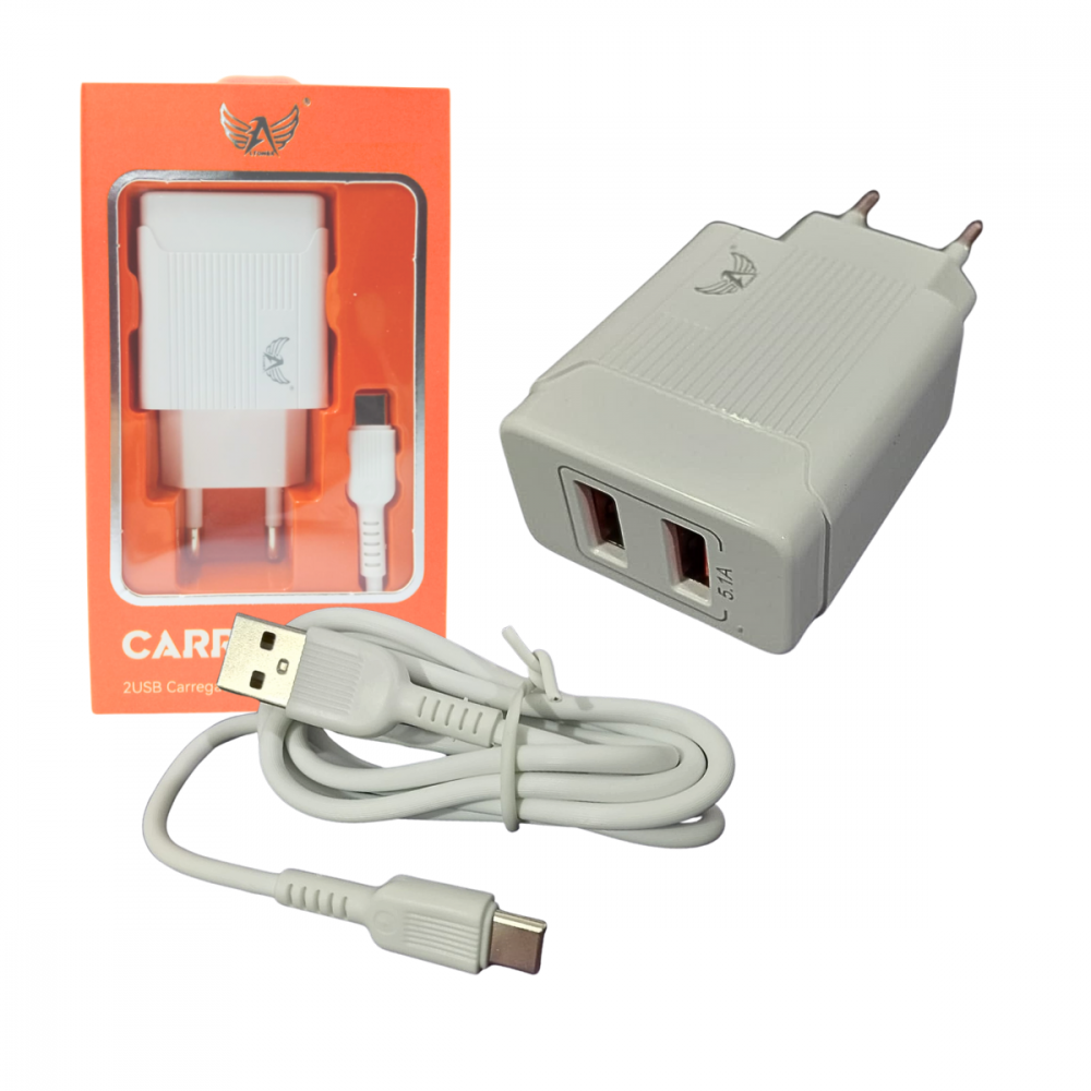 0943110724cj3badih4i.png Carregador Completo TIPO-C 5.1A com 02 Portas USB Cabo Móvel 1 metro Altomex AL-7706-TY - Imagem 1