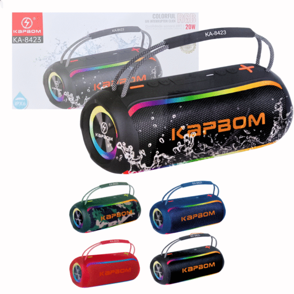 Caixa de Som Bluetooth Portátil À Prova D'agua 20W com Alça BASS LED TWS Kapbom KA-8423