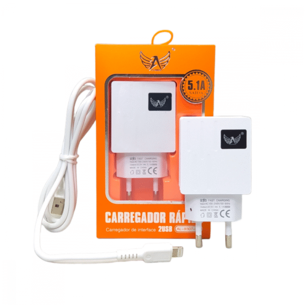Carregador Completo Lightning IOS TURBO 5.1A com 02 Portas USB Altomex AL-9307-5G