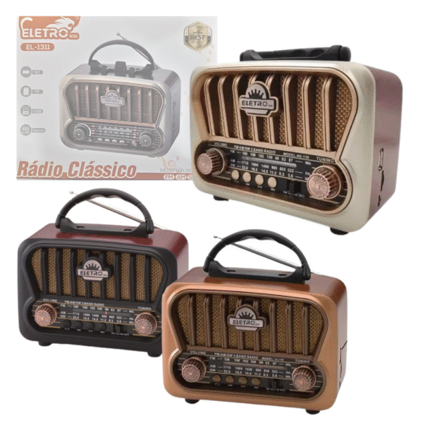 Rádio Retro 3W Bluetooth 5.1 com Lanterna Eletromex EL-1311