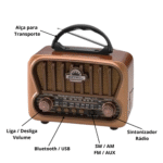 Rádio Retro 3W Bluetooth 5.1 com Lanterna Eletromex EL-1311 - Imagem 5
