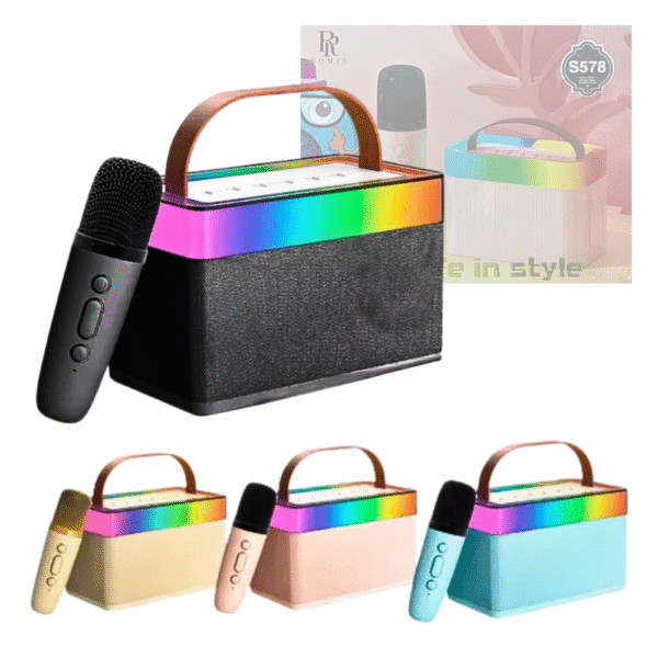 Caixa de Som Mini Karaoke com Microfone Sem Fio Iluminação RGB RM-S578