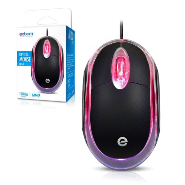 Mouse Óptico USB com LED para PC / Notebook 1000dpi com Fio Exbom MS-9