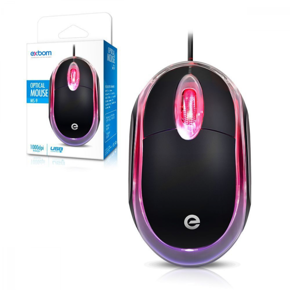 102525052477i3he09hf.png Mouse Óptico USB com LED para PC / Notebook 1000dpi com Fio Exbom MS-9 - Imagem 1