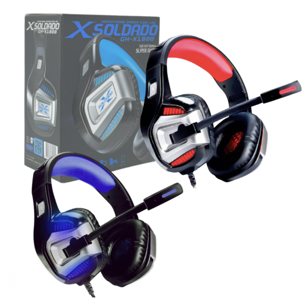Fone Headset Gamer com Fio e Microfone Ajustável Conexão USB Luz LED XSoldado GH-X1800 (***DISPONÍVEL SOMENTE VERMELHO)