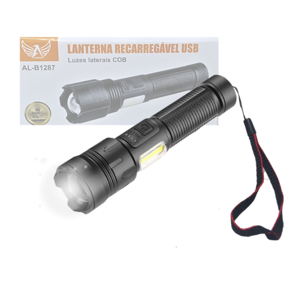 Lanterna Tática Portátil Bateria Recarregável Luz LED Lateral COB Altomex AL-B1287