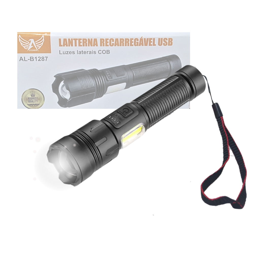 1030070425kcba1biajk.png Lanterna Tática Portátil Bateria Recarregável Luz LED Lateral COB Altomex AL-B1287 - Imagem 1