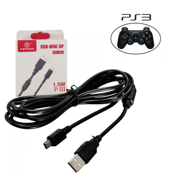 Cabo V3 Mini USB 5P 1,5 metros para Controle Gamer PS3 Kapbom KA-355