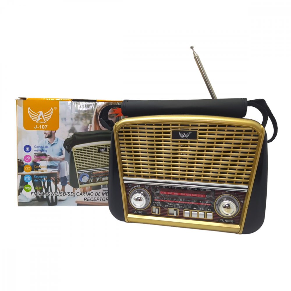11082701232ihd6ig3b5.png Rádio Retro 3W Bluetooth 5.1 com Lanterna Altomex JD-107 - Imagem 1