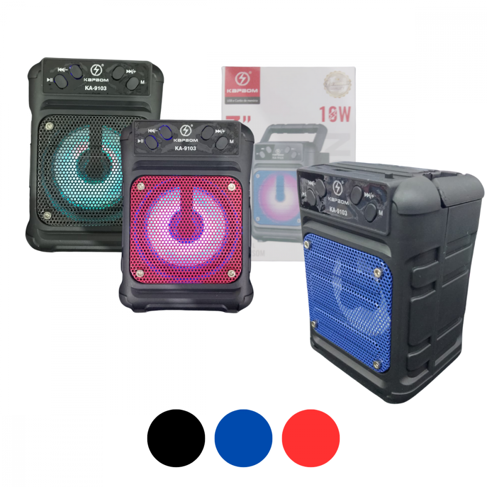 1122051224ec4a1hb856.png Caixinha De Som Bluetooth LED RGB Alta Qualidade 10W Suporte Celular Kapbom KA-9103 - Imagem 1