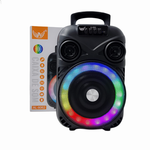 Caixa de Som LED RGB Bluetooth Entrada Microfone 5W 2000W PMPO Altomex AL-8062