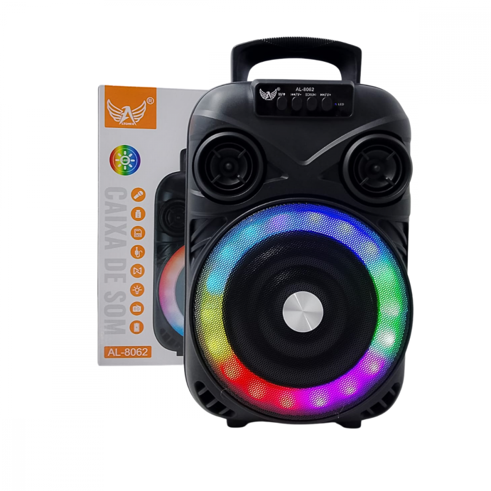 1125300724hjab8ibg1f.png Caixa de Som LED RGB Bluetooth Entrada Microfone 5W 2000W PMPO Altomex AL-8062 - Imagem 1