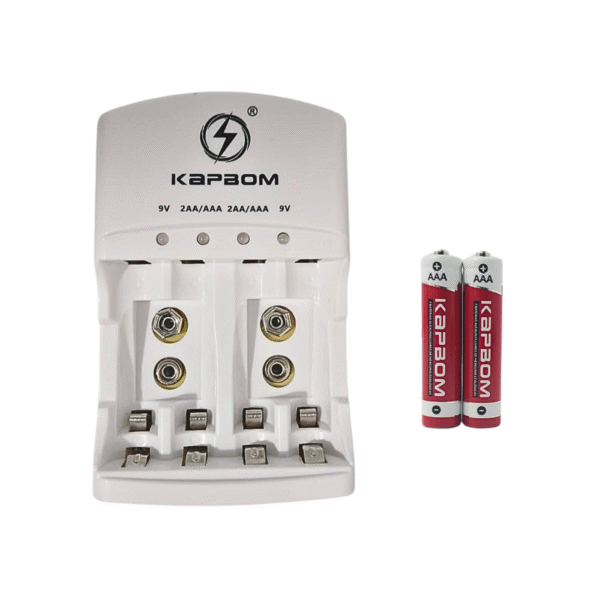Carregador de Pilhas com LED + 02 Pilhas AAA Recarregável Kapbom KA-1366