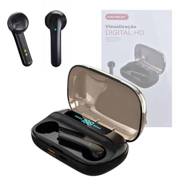 Fone de Ouvido Intra Auricular Bluetooth com Case de Carregamento LED Kapbom KA-931
