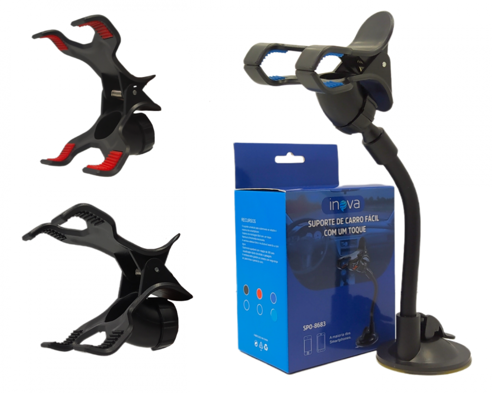 1138020622b310fabk8k.png Suporte Veicular Universal para Celular Braço Articulável e Ventosa de Fixação INOVA SPO-8683 - Imagem 1