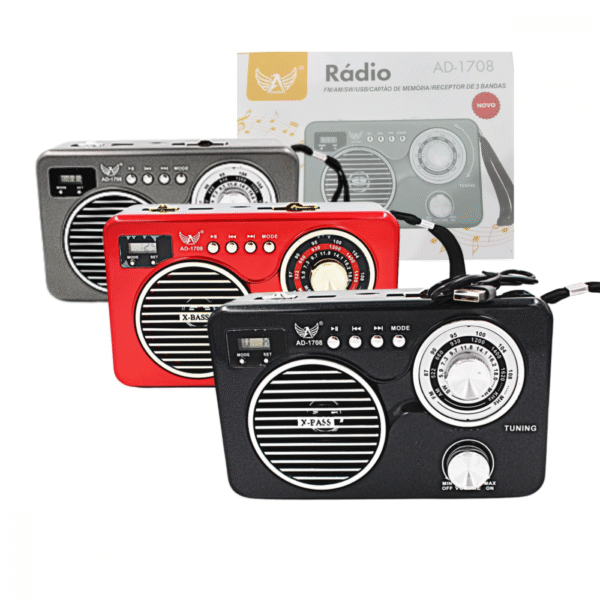 Radio Retrô Portátil Bluetooth com Lanterna Altomex AD-1708 (***DISPONÍVEL SOMENTE PRETO E PRATA)