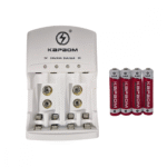 Carregador de Pilhas com LED + 04 Pilhas AAA Recarregáveis Kapbom KA-1369