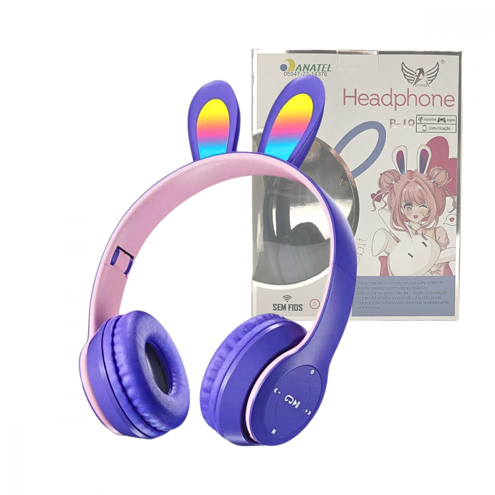 1216230424afajabic2h.png Fone de Ouvido Headphone Bluetooth Sem Fio Orelha de Coelho Altomex B-19D (*** DISPONIVEL SOMENTE NAS CORES: BRANCO, PRETO E ROSA.) - Imagem 1