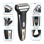 Barbeador Elétrico Profissional 3 em 1 Shaver Aparador de Pelos Recarregável Bivolt Eletromex EL-5103 - Imagem 2