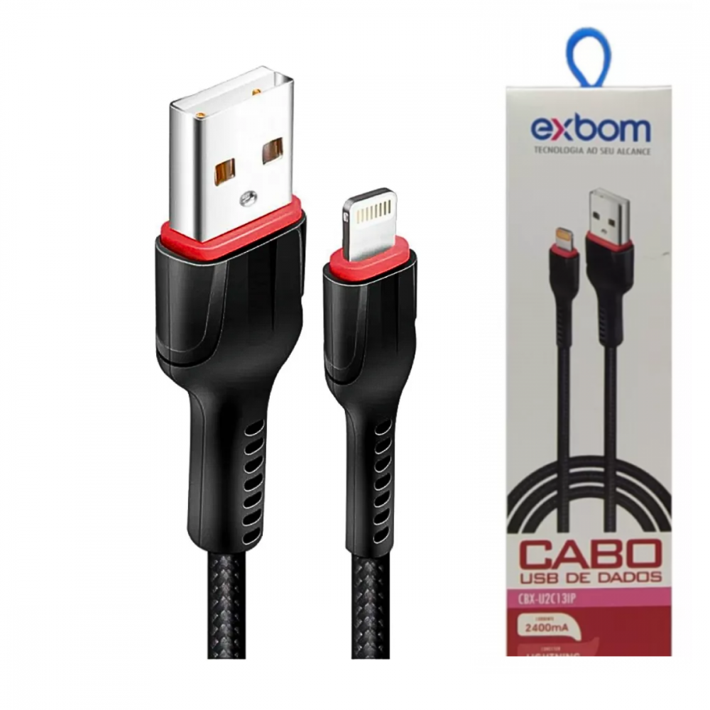 123318072402aag4ac1h.png Cabo de Dados Lighthing IOS 2.4A Turbo 3 Metros EXBOM CBX-U2C13M3IP - Imagem 1