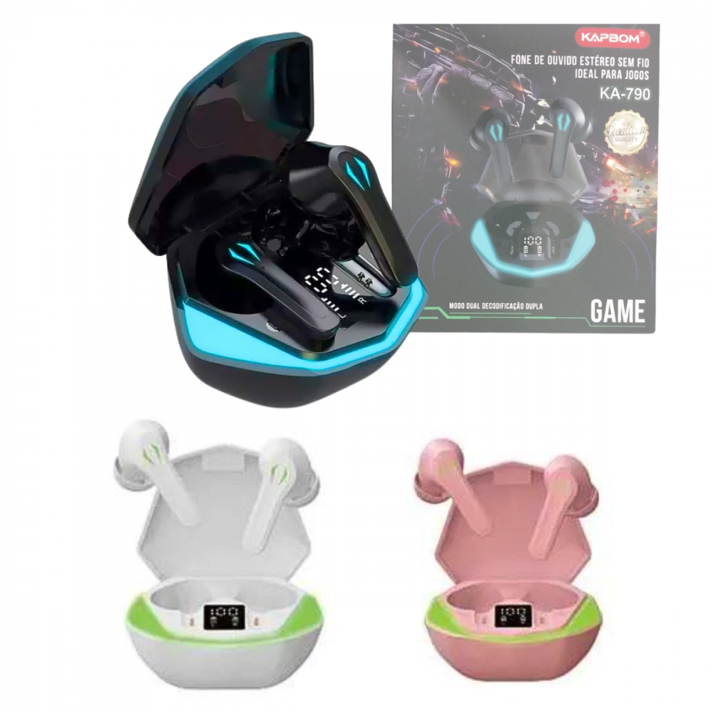 1237040225chh0h9fk8f.png Fone De Ouvido Auricular Gamer Bluetooth Touch Estéreo Kapbom KA-790 (***COR ROSA - ESGOTADO) - Imagem 1