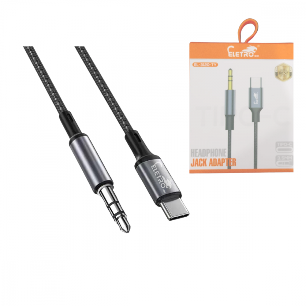 1251301124g0bk78d4ik.png Cabo Auxiliar TIPO-C / P2 conector 3.5mm Linha Premium 1 Metro Eletromex EL-3120-TY - Imagem 1
