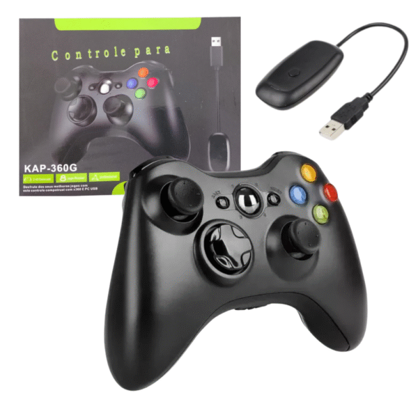 Controle Gamer Bluetooth Xbox 360 -SEM FIO- Wireless 2.4G Joystick com receptor PC Computador Kapbom KAP-360G
