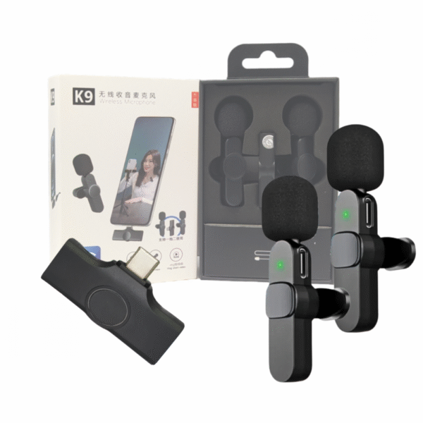Microfone Condensador Duplo de Lapela Wireless TIPO C sem Fio 2.4GHZ K9-TC-2IN1