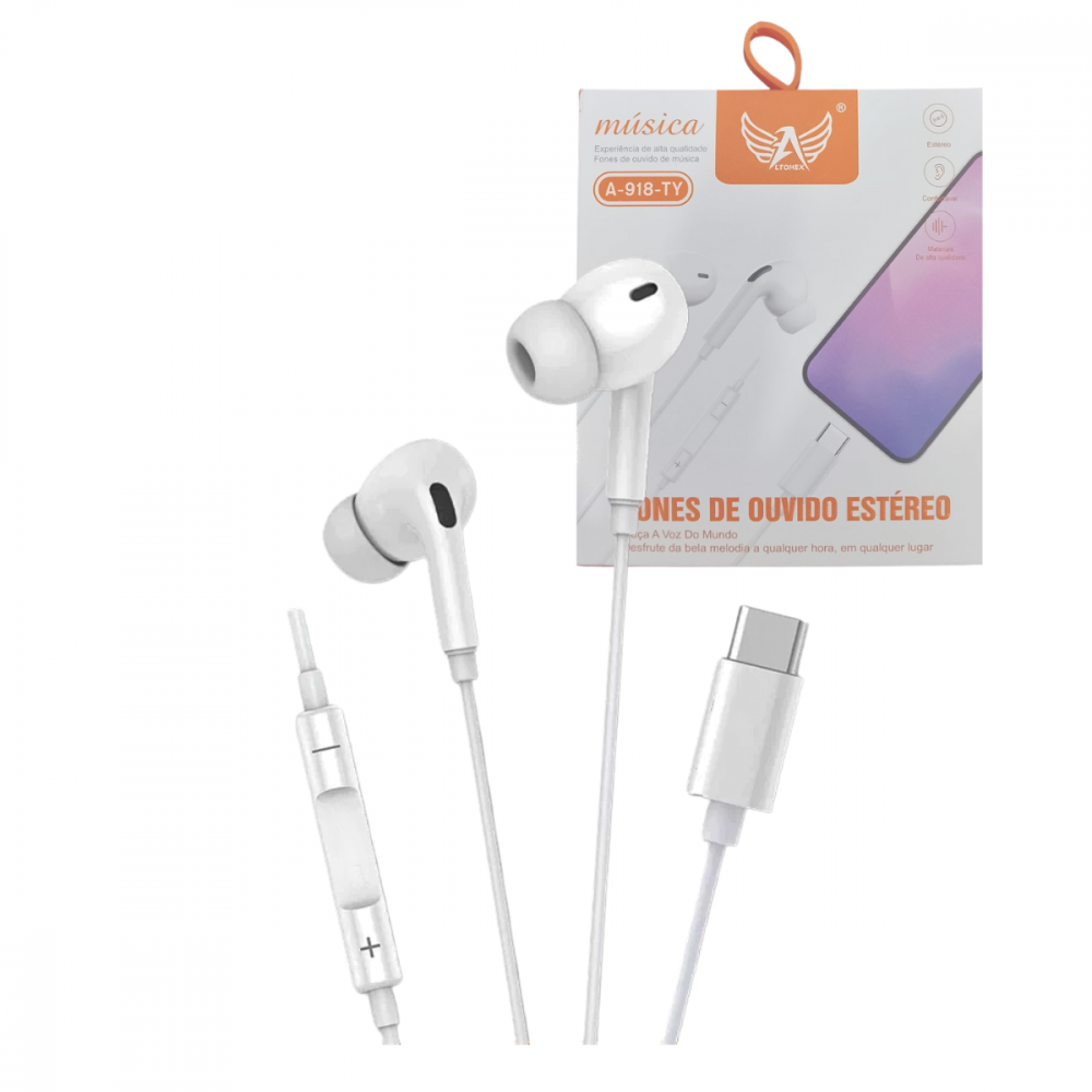 12592101254g7c8gcaja.png Fone de Ouvido Intra Auricular Com Fio e Microfone Controle de Volume Conexão TIPO-C Altomex A-918-TY - Imagem 1