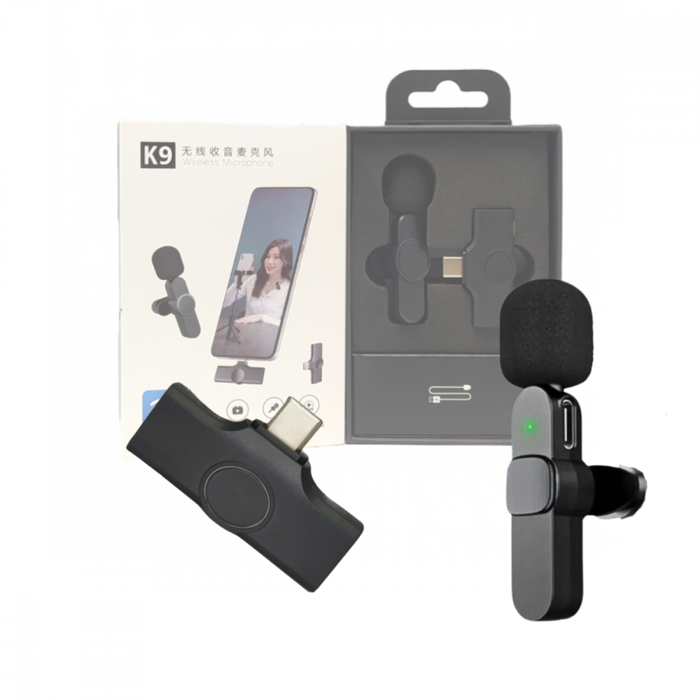 130407022582d5976adh.png Microfone Condensador de Lapela Wireless TIPO C sem Fio 2.4GHZ K9-TC - Imagem 1