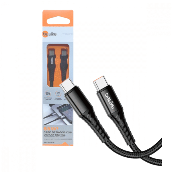 Cabo de dados Tipo C / Tipo C 65W 1 Metro BASIKE BA-CBO106