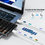 Cabo de dados TIPO-C / TIPO-C 100W Linha Premium de 1 Metro Eletromex EL-3122-CC - Imagem 3