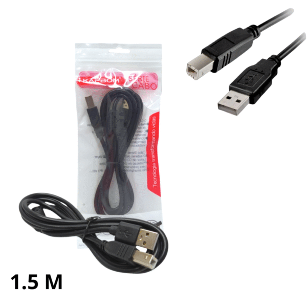 Cabo de Impressora Universal USB de 1,5 Metros AM+BM com Filtro contra Interferências Kapbom KAP-V06