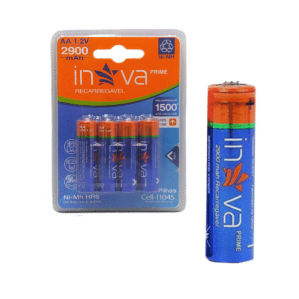 Cartela com 04 Pilhas recarregáveis AA - Inova Prime - 1.2V - Cell-11045 / 12078-AA