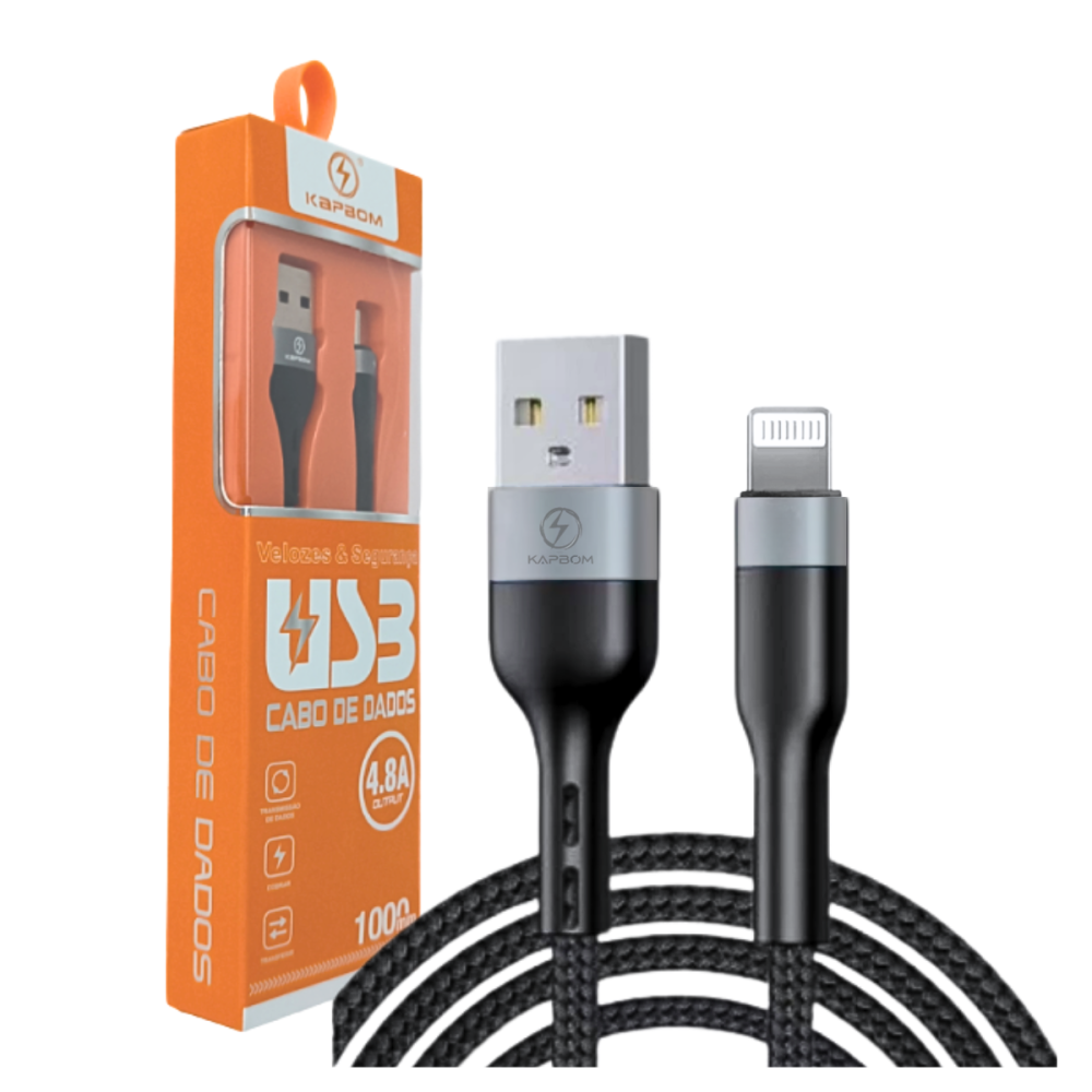 1405140325kfe1hgba4e.png Cabo de dados Lightning IOS 4.8A 1 Metro Kapbom KA-326-IOS - Imagem 1