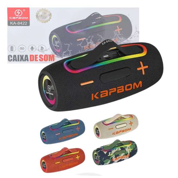 Caixa de Som Bluetooth Portátil À Prova D'agua 20W BASS LED TWS Kapbom KA-8422