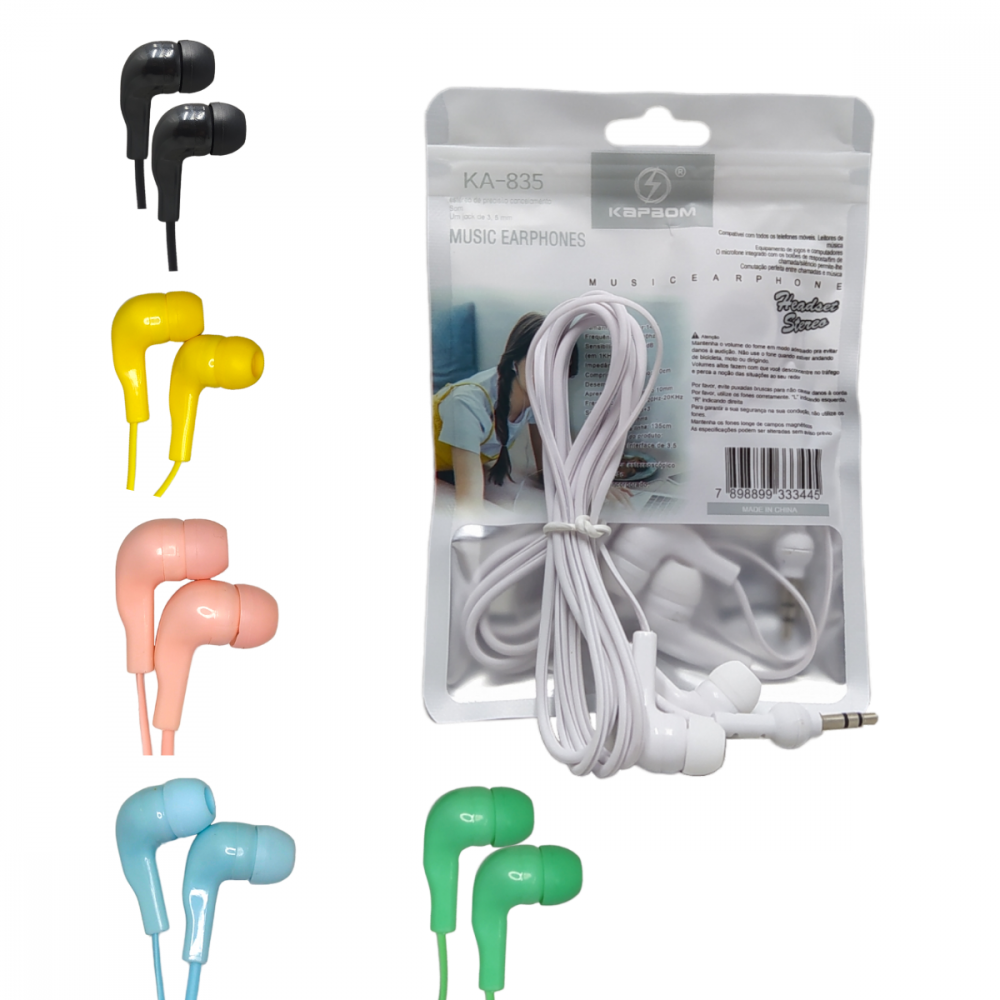 1427210922kkdgaajbii.png Fone de Ouvido Intra Auricular Com Fio e SEM Microfone Estéreo Macaron Kapbom KA-835 - Imagem 1