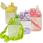 Garrafa Squeeze Infantil BICHOS 1 Litro com Canudo + Botão + Trava (***DISPONÍVEL AMARELO, VERDE E ROXO)