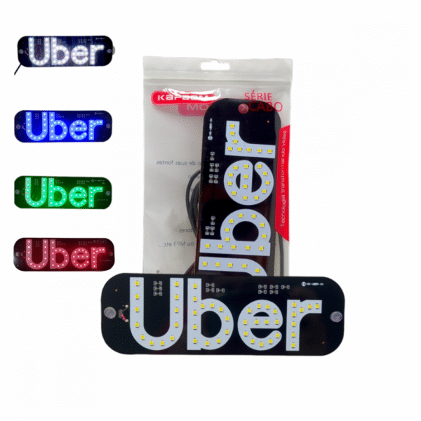 Placa UBER Painel Letreiro Luminoso LED Vidro Para-brisa KA-1129 / AL-1138