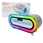 Caixa De Som com Relógio Digital Luz LED RGB e Carregador Por Indução 50W Eletromex EL-1077