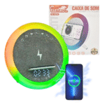 Caixa De Som com Relógio Digital Luz LED RGB e Carregador Por Indução 50W Eletromex EL-1078