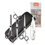 Estojo com 6 Peças Tesouras e Navalha Profissionais Barbeiro Fio Laser PRATA Altomex AL-2918