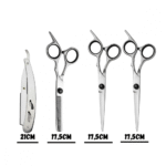 Estojo com 6 Peças Tesouras e Navalha Profissionais Barbeiro Fio Laser PRATA Altomex AL-2918 - Imagem 2