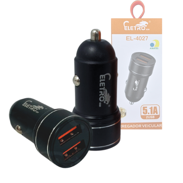 Carregador Veicular 12v com 02 Portas USB 5.1A Eletromex EL-4027