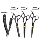 Estojo com 6 Peças Tesouras e Navalha Profissionais Barbeiro Fio Laser BLACK Altomex AL-2917 - Imagem 2